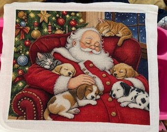 Christmas Santa with Pets Pattern Cross Stitch PDF