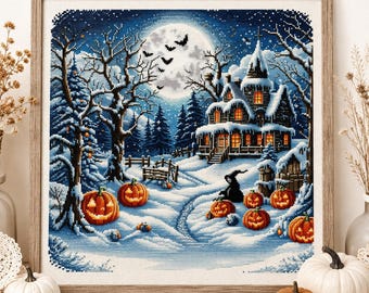 Halloween Haunted House Cross Stitch Pattern PDF