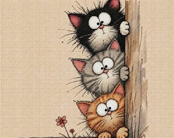 Peekaboo Cats Cross Stitch Pattern PDF
