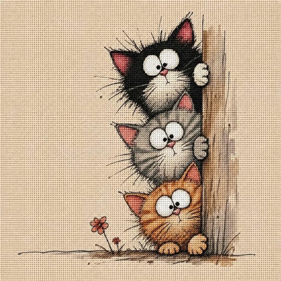 Peekaboo Cats Cross Stitch Pattern PDF