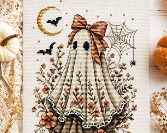 Halloween Cozy Ghost Cross Stitch Pattern PDF
