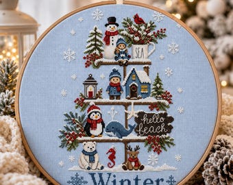 Christmas Winter Shelf Cross Stitch Pattern PDF