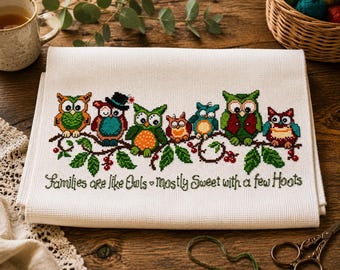 Funny Owl Family Cross Stitch Pattern PDF