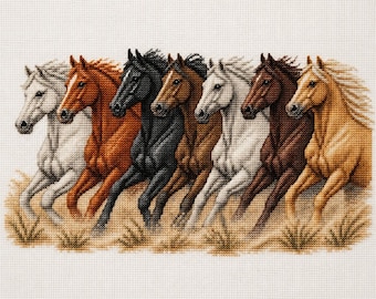 Seven Horses Cross Stitch Pattern PDF