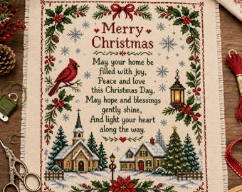 Merry Christmas Blessings Cross Stitch Pattern PDF
