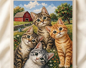 Farm Cats Cross Stitch Pattern: Rustic Kittens & Farmhouse Scene (PDF Download)
