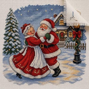Christmas Santa & Mrs Claus Dancing Cross Stitch Pattern PDF