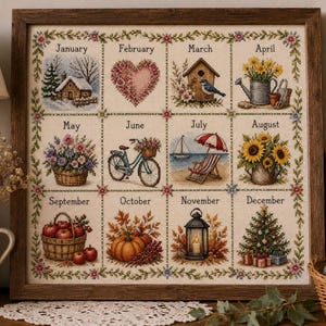 12 Months Cross Stitch Pattern PDF