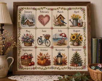 12 Months Cross Stitch Pattern PDF
