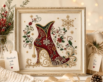 Elegant Christmas Boot Cross Stitch Pattern PDF
