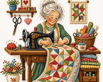 Vintage Sewing Grandma Cross Stitch Pattern (PDF Download)