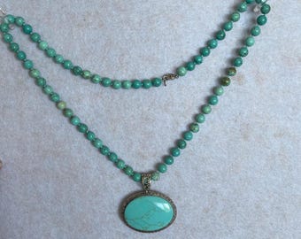 Vintage Lucas Lameth Sterling Silver 925 Reversible Necklace Mother of Pearl Turquoise Pendant