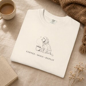 Coffee Dogs Repeat Shirt, Comfort Colors Dog Mom Tee, Minimalist Dog Lover