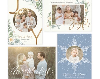 Year in Review Christmas Card Templates, Digital Holiday Photo Card Templates, Photography Christmas Card Templates for Photoshop HC34043