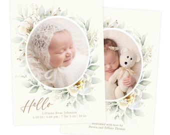 Baby Announcement Card Template, Birth Announcement Card Template Girl, Editable Baby Announcement Template Photoshop Printable Card BA194