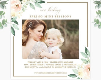 Spring Mini Session Template, Spring Photography Marketing Templates, Marketing Board, Social Media Advertisement Template Photoshop AD248