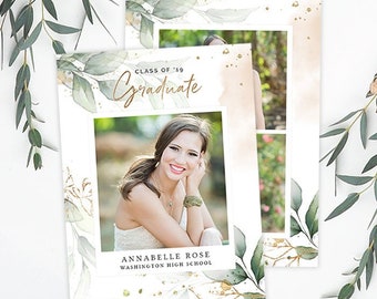 Graduation Announcement Template Girl | Graduation Invitation Template Printable |  Floral Graduation Card Template | Instant Download GD176