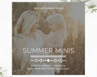 Summer Mini Session Template, Summer Mini Portrait Session, Mini Session Photography, Marketing Board, Social Media Advertisement AD265