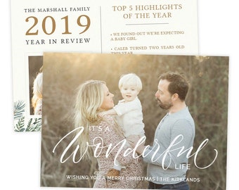 Year in Review Christmas Card Template, Digital Holiday Photo Card Template, Photography Christmas Card Templates for Photoshop PSD HC342