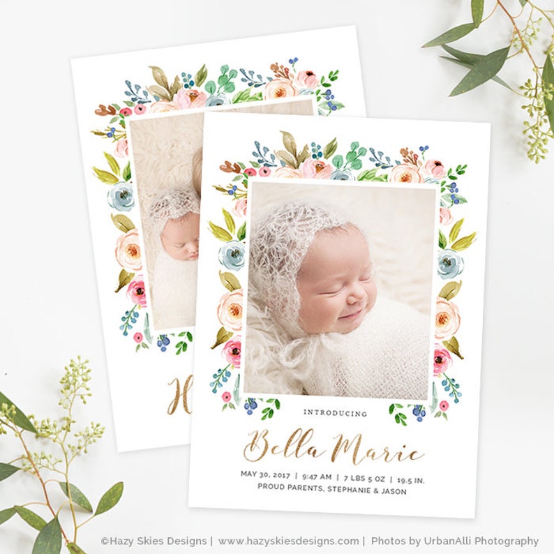 Birth Announcement Template Newborn Announcement Girl Baby Annoucement Newborn Templates for Photoshop Photographers Custom Printable Card image 2