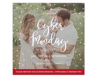 Cyber Monday Marketing Template for Photographers, Holiday Marketing Template, Advertisement Template, Photoshop Templates AD230