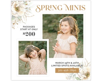 Spring Mini Session Template, Spring Photography Marketing Templates, Marketing Board, Social Media Advertisement Template Photoshop AD300