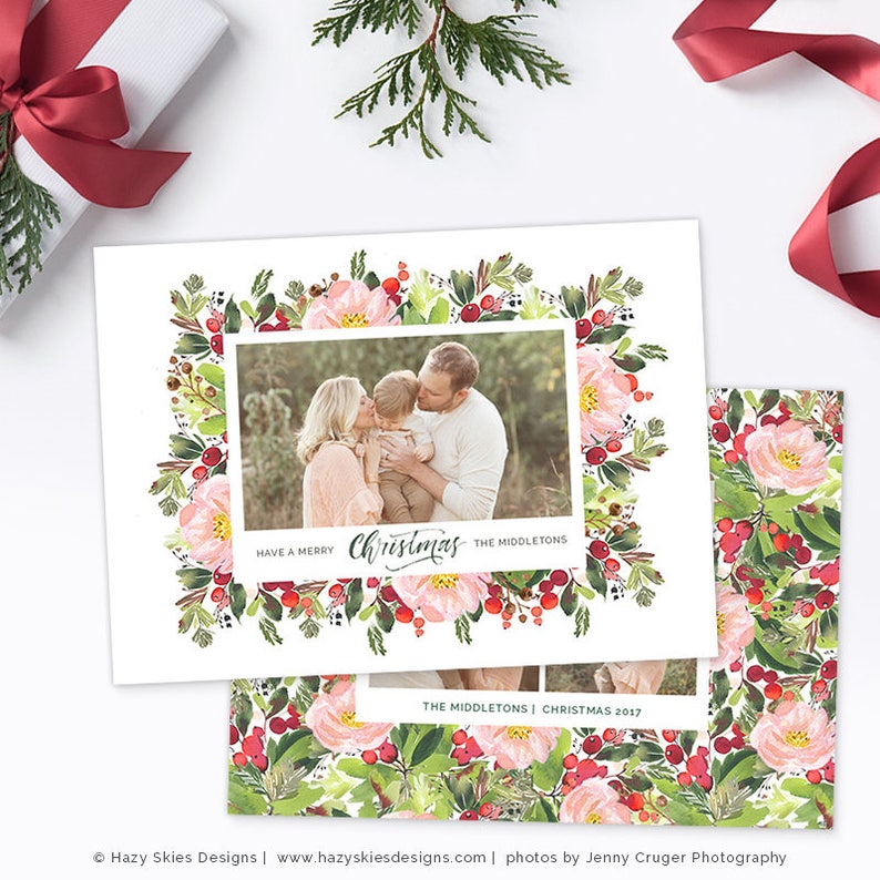 Christmas Photo Card, Christmas Card Template, Christmas Photography Template, Christmas Card Printable, Holiday Photo Cards HC311 image 1