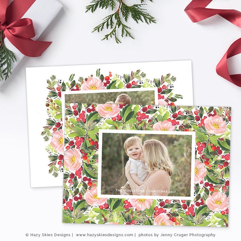 Christmas Photo Card, Christmas Card Template, Christmas Photography Template, Christmas Card Printable, Holiday Photo Cards HC311 image 3