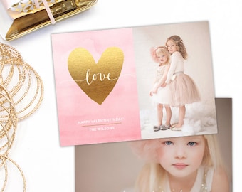 Valentine's Day Card Template, Valentine's Day Card for Photoshop, Holiday Card Templates, Photography Templates VD120