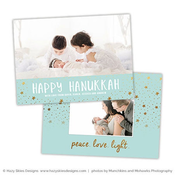 Hanukkah Card Template for Photographers, Holiday Photo Card Template for Photoshop, Holiday Card Templates, Photography Templates HC274