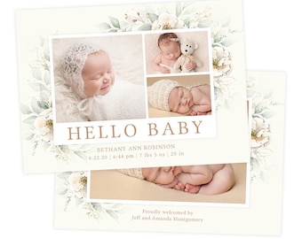 Baby Announcement Card Template, Birth Announcement Card Template Girl, Editable Baby Announcement Template Photoshop Printable Card BA197