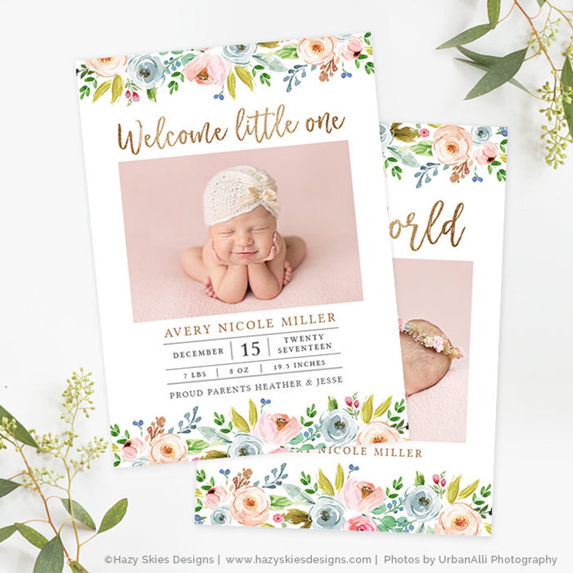 Birth Announcement Template Newborn Announcement Girl Baby Etsy