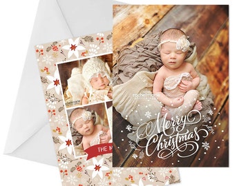 Christmas Card Template for Photographers, Christmas Card Templates for Photoshop, Holiday Card Templates, Photography Templates - HC248