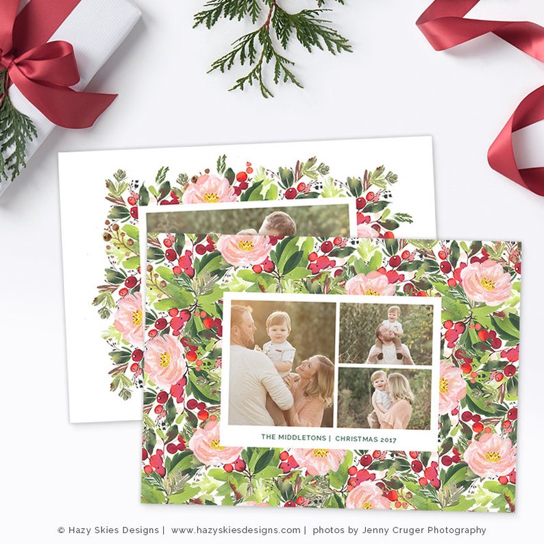 Christmas Photo Card, Christmas Card Template, Christmas Photography Template, Christmas Card Printable, Holiday Photo Cards HC311 image 2