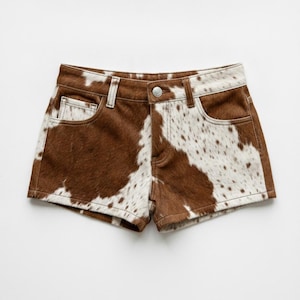 Women's Brown White Cowhide Shorts | Genuine Hair-On Leather Hot Pants