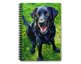 Notitieboek met spiraalbinding en portret van een zwarte Labrador | Gelinieerd notitieboek, hondenkunst