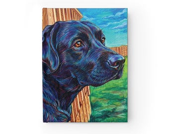 Kleurrijk dagboek met portret van een zwarte Labrador, gelinieerd notitieboek | Schrijfwaren met hondenkunst