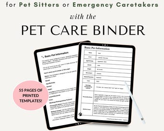 Printed Pet Care Binder | Dog Information Organizer, Sitter Instructions