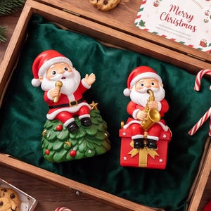 Jultomtefigur, musikalisk jultomtedekor, hartstomtestaty med saxofon, bordsdekoration för högtider