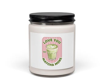 Matcha Latte Illustration Candle | Soy Candle, Green Pink Aesthetic