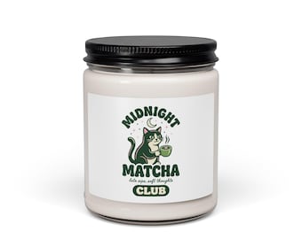 Midnight Matcha Club Candle | I'm 9oz, Matcha Girl Aesthetic, Cat Latte Illustration