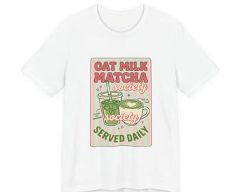 Matcha Club Graphic Tee | oat milk matcha illustration, green pink cafe aesthetic