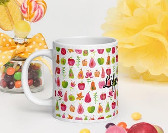 custom pet mug Life is Sweet Mug, Fruit Mug, Ceramic Coffee Mug, Cute Fruit Mug, Watercolor Fruit Mug, Coffee Mug, Tea Mug, Colorful Mug