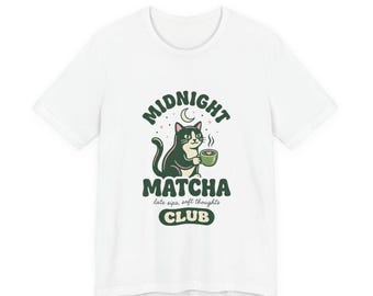 Midnight Matcha Club T-Shirt | Matcha Girl Cat, latte illustration