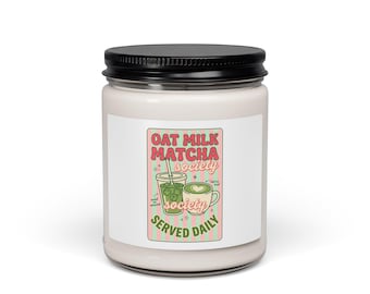 Matcha Latte Illustration Candle | Soy 9oz, Café Aesthetic, Green Pink