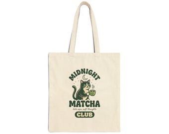 Midnight Matcha Club Tote Bag | matcha aesthetic, coffee girl canvas tote
