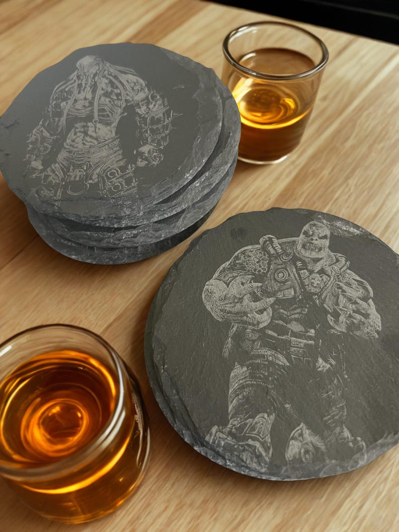 Gears of War Locust | Laser Engraved Slate Coasters | Gaming Room Decor Set bild 12