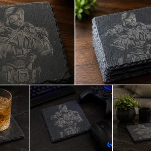 Gears of War Locust | Laser Engraved Slate Coasters | Gaming Room Decor Set bild 13