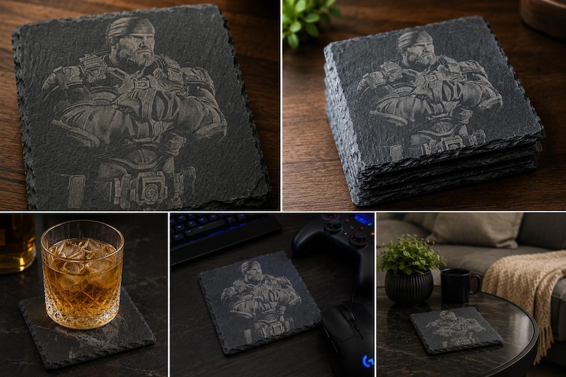 Gears of War Locust | Laser Engraved Slate Coasters | Gaming Room Decor Set bild 13