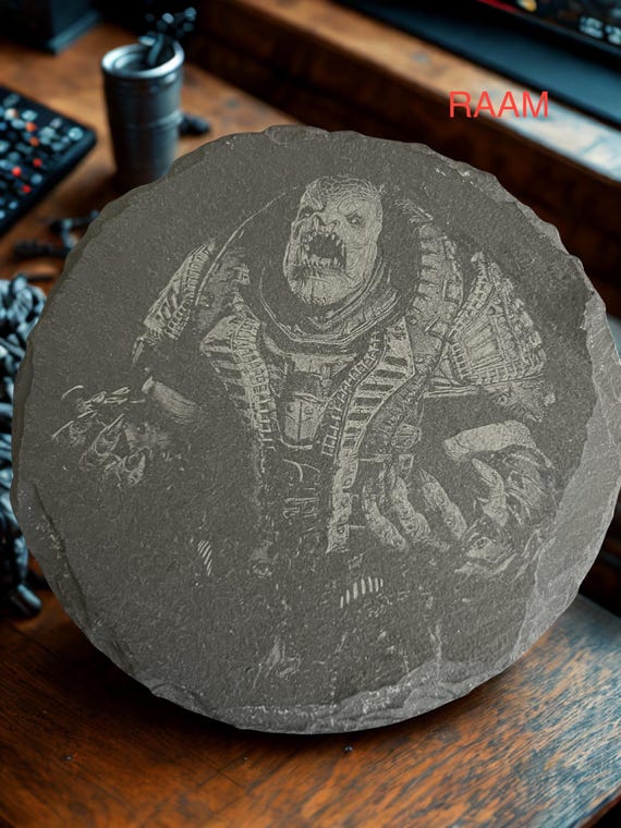 Gears of War Locust Laser Engraved Slate Coasters | Gaming Room Decor Set